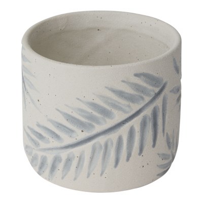 4" Round White Ceramic Blue Frond Pot