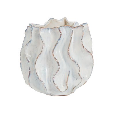8" Round Distressed White Ceramic Flange Vase