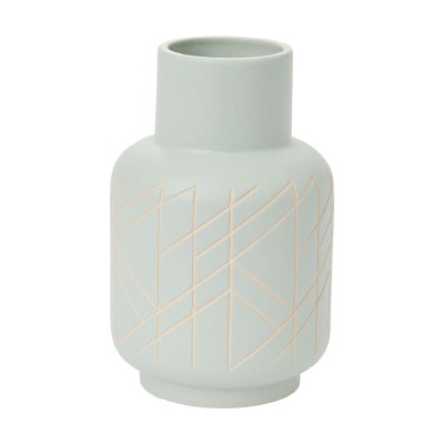 10" Mint Ceramic Lines Vase