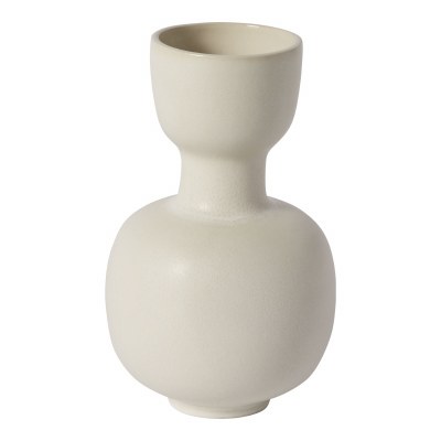 12" White Ceramic Double Round Vase