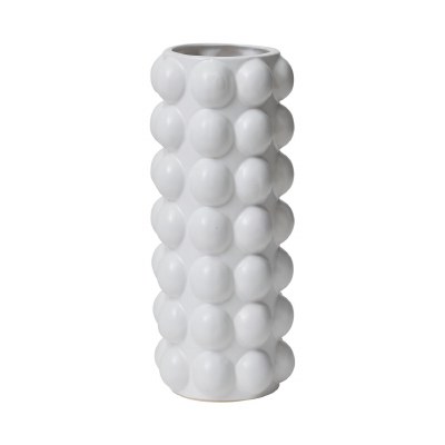 12" White Ceramic Dots Cylinder Vase