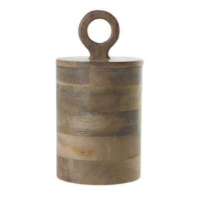 11" Mango Wood Canister With Ring Holder Top