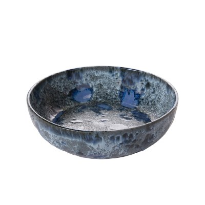 12" Round Blue Ceramic Bowl With Reactive Glaze