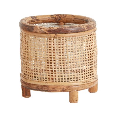 6" Rattan and Glass Footed Votive Candleholder