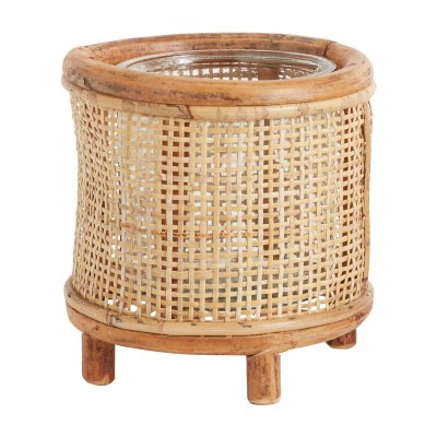 7" Rattan and Glass Footed Votive Candleholder