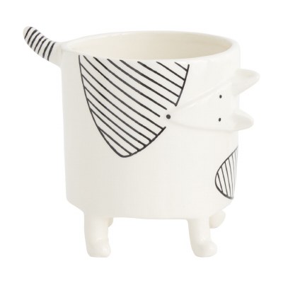 6" White With Black Stripes Ceramic Dog Pot