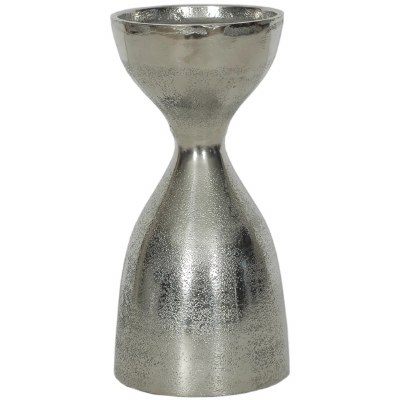 8" Distressed Silver Metal Pillar Candleholder
