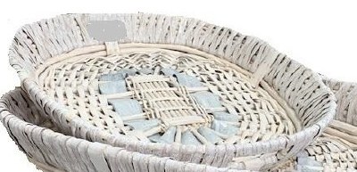 22" Oval Whitewash Wicker Coronado Tray