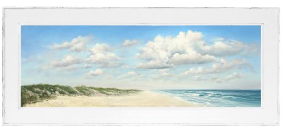 29" x 68" Coastal Vista Beach Art Print With Distressed White Wood Frame Under Glass