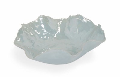 13" Round Aqua Ceramic Ruffle Edge Low Bowl