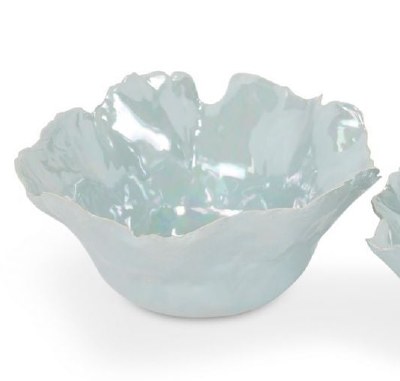 8" Round Aqua Ceramic Ruffle Edge Bowl