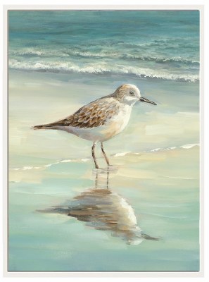 16" x 12" Standing Upright Sandpiper Reflections Canvas Wall Art With Frame