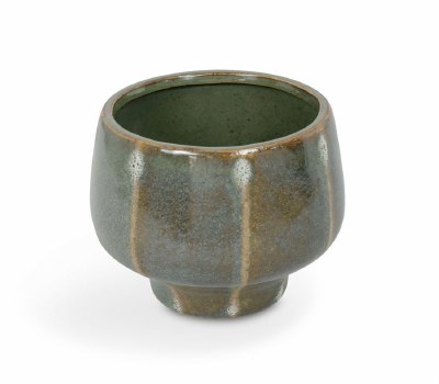 5" Dark Green Striped Ceramic Pot
