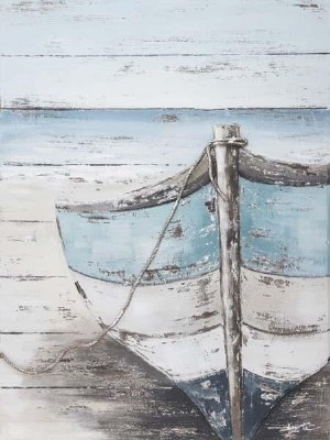 48" x 36" Light Blue and White Boat Canvas with Hand Applied 3D Details