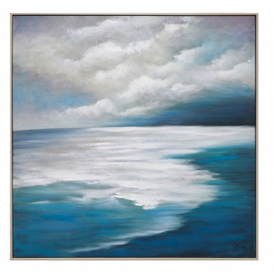 40" Square Dark Blue Shore Canvas Wall Art With Frame