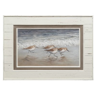 Four Sandpipers on the Beach Print in a Distressed White Frame