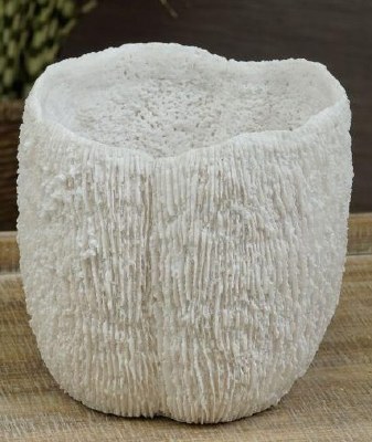 7" Large White Polyresin Coral Pot