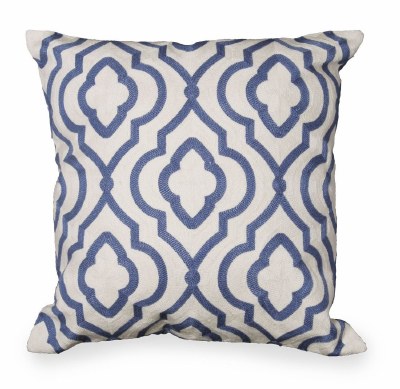 17" Square Blue and White Marrakech Pattern Embroidered Pillow