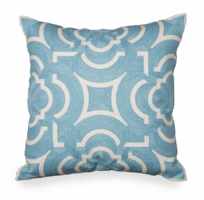 17" Square Teal and White Embroidered Pattern Pillow