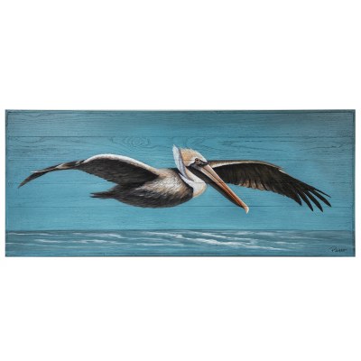 20" x 47" Cruising Pelican Hand Painted Wood Planks Wall Art