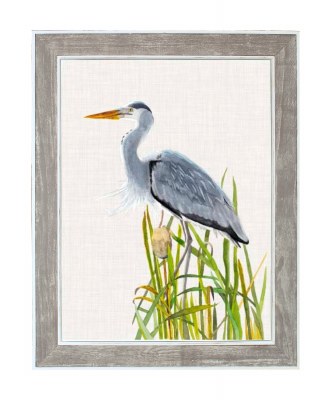 48" x 38" Blue Heron in Cattails Coastal Framed Print Under Glass