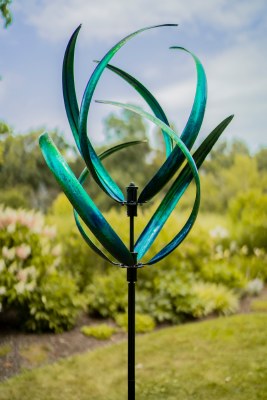 74" Blue and Green Metal Cheyenne Yard Wind Spinner