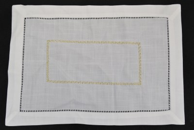 14" x 20" Gold Stitch on White Placemat