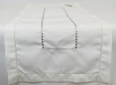 36" Silver Stitch on White Table Runner