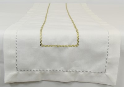 72" Gold Stitch on White Table Runner