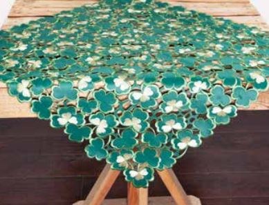 36" Square Green With Gold Shamrocks Cutout Table Topper