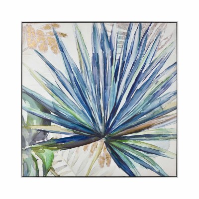 40" Square Blue Palmetto Garden Palm Canvas Wall Art With Silver Float Frame