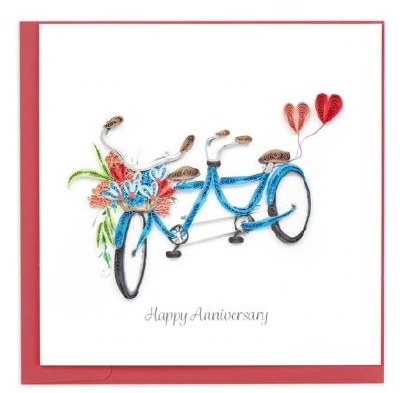 6" Square Quilling Tandem Bike Anniversary Greeting Card