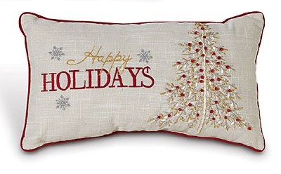 20" Red and Gold Happy Holidays Christmas Tree Pillow