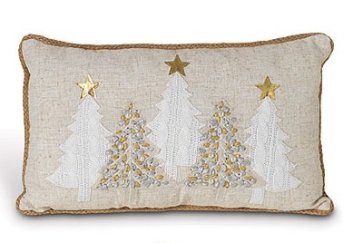 20" Silver, Gold and White Christmas Trees With Gold Stars Pillow