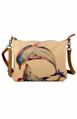 10" Dolphin Canvas and leather Sling Purse