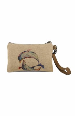 5" Dolphin Canvas and Leather Wristlet