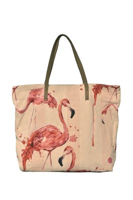 20" Flamingo Canvas and Leather Tote Bag