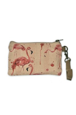 5" Flamingo Canvas and Leather Wristlet