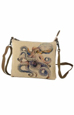 10" Octopus Canvas and Leather Sling Bag