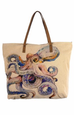 20" Octopus Canvas and Leather Tote Bag