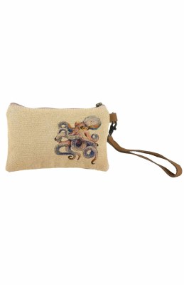 5" Octpus Canvas and Leather Wristlet