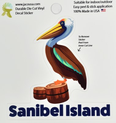 4" Sanibel Island Pelican Sticker