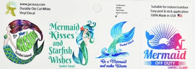 Set of 4 2" Sanibel Island Mermaid Stickers