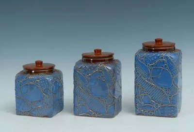 Set of 3 Blue Ceramic Fish Canisters