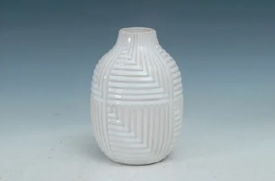 9" White Ceramic Lines Vase