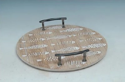 16' Round White Wash Fish Tray With Handles