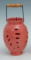 8" Coral Ceramic Leaf Lantern