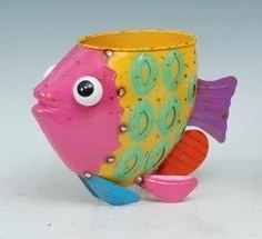 10" Metal Pink Face Fish Pot