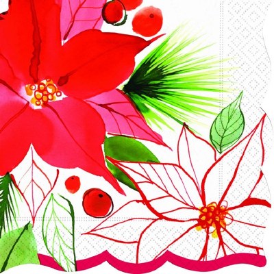 6.5" Square Watercolor Poinsettia Blooms Lunch Napkins