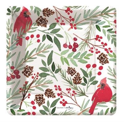 Pack of 6 7" Sq Cardinals and Berries Paper Plate